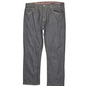 Linea Uomo Black Relaxed Straight Jeans Men's Size 42x34 Zip Solid Cotton